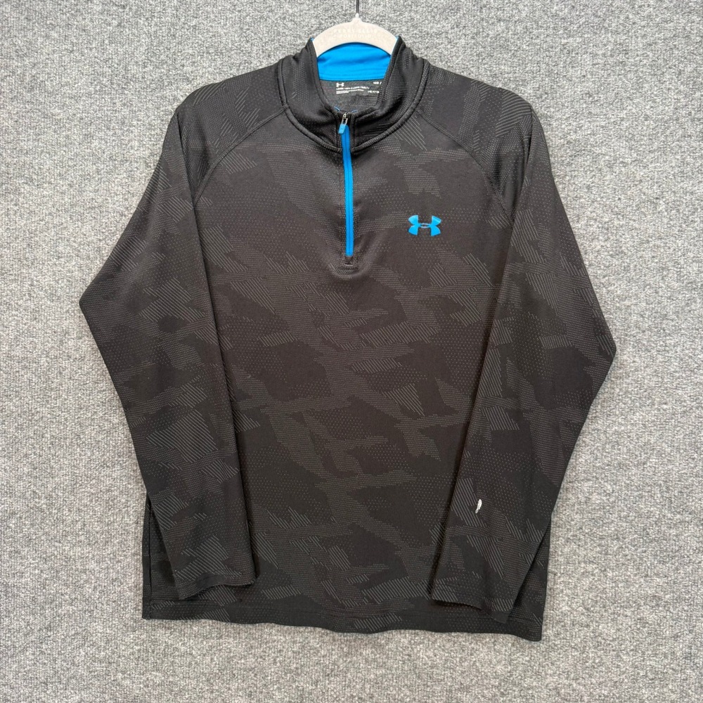 Under Armour‎ 1/4 Zip Pullover Shirt Mens Medium Black Camo HeatGear Active Top
